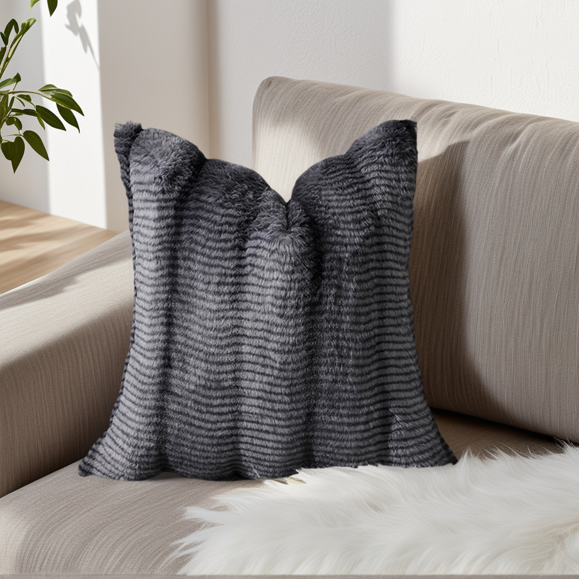 Unique Bargains Pack of 2 Plush Striped Pillow Covers 20" x 20" Grey