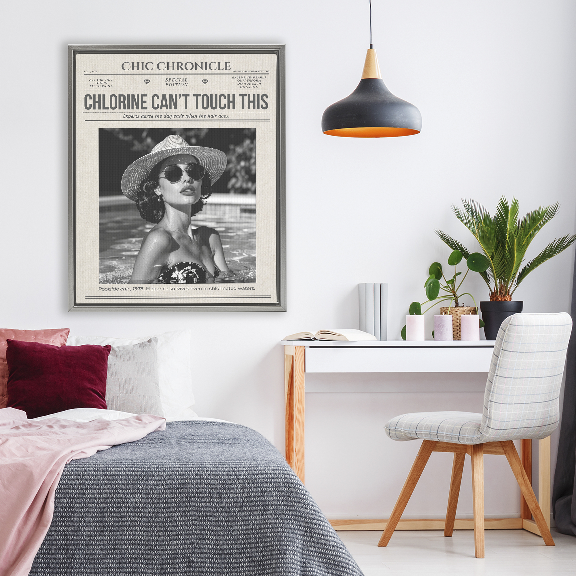 Chic Chronical Vintage Magazine Gray Framed Floater Canvas Wall Art, design by A Barefoot Stylist