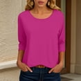 thumbnail image 2 of GEWSEY 3/4 Length Sleeve Womens Tops Casual Loose Fit Crewneck T Shirts Cute Solid Three Quarter Length Tunic Tops (Hot Pink, XL), 2 of 6