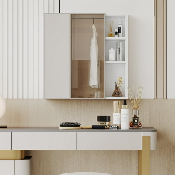 Wall-Mounted Bathroom Vanity with Mirror, Medicine Cabinet with Storage Function, Hanging Storage Cabinet, Adjustable Shelves, White