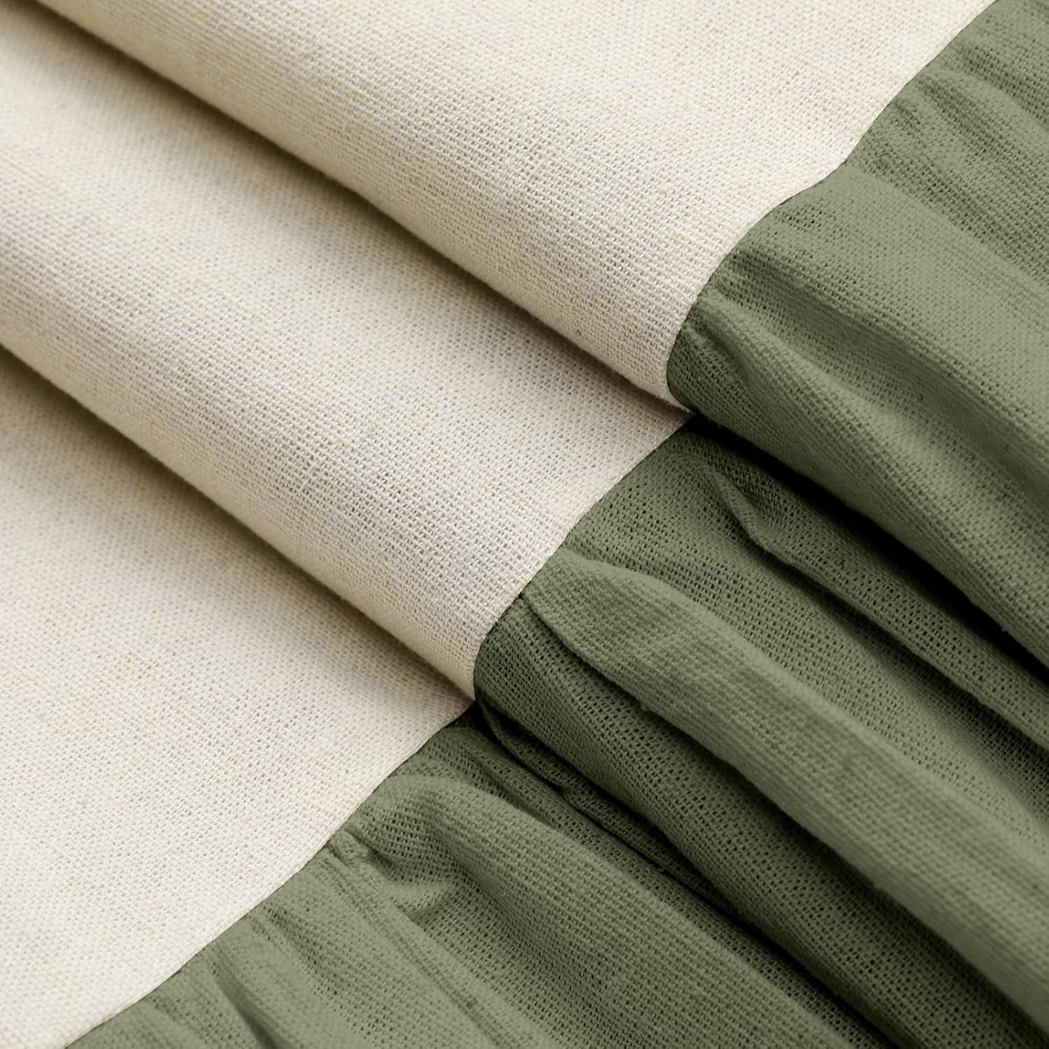 Psoiuetr Farmhouse Shower Curtain Ruffle Linen Textured Boho Shower Curtain for Bathroom, Sage Green 72" W x 72" L