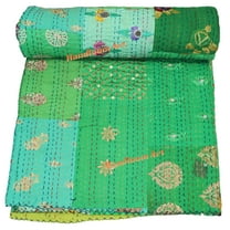 Indian Vintage Art Cotton, Silk Mix Kantha Quilt , Patchwork Handwoven Kantha Quilt , Bedspread , Throw Blanket Size (Queen Size - 90" x 108")
