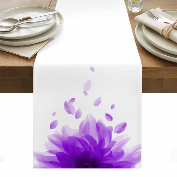 Modern Purple Table Runner - 90 Inch Long, Kitchen Dining Table Runner Dresser Scarves, Gradient Floral Abstract Bohemian White Farmhouse Decor for Coffee Tables Wedding Party Banquet