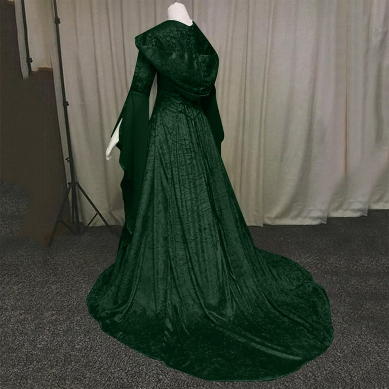 Womens Gothic Hooded Dress Long Sleeve Medieval Renaissance Costume Corset  Dresses Lace Up Vintage Ball Gown Maxi Dress Vintage Retro Wedding Gown