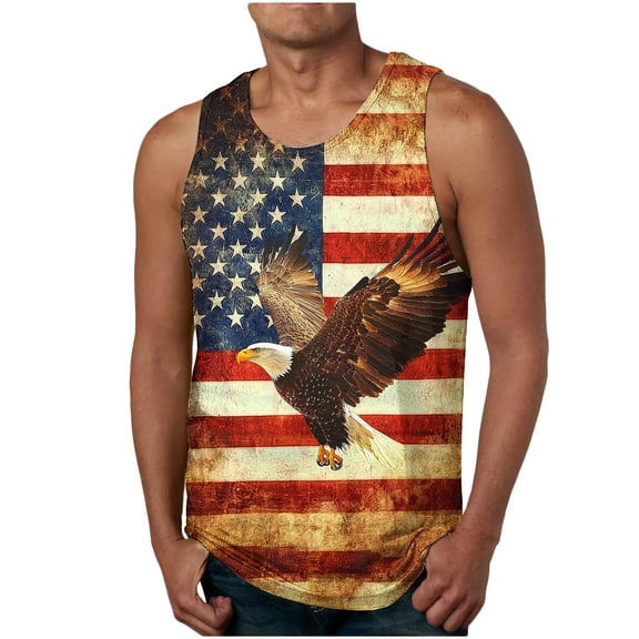 Xdegoge 4th of July Patriotic Tank Top for Men American Flag Graphic Sleeveless Shirt USA Distressed Muscle Fit Casual Summer Independence Day Gym Workout Tops Tees