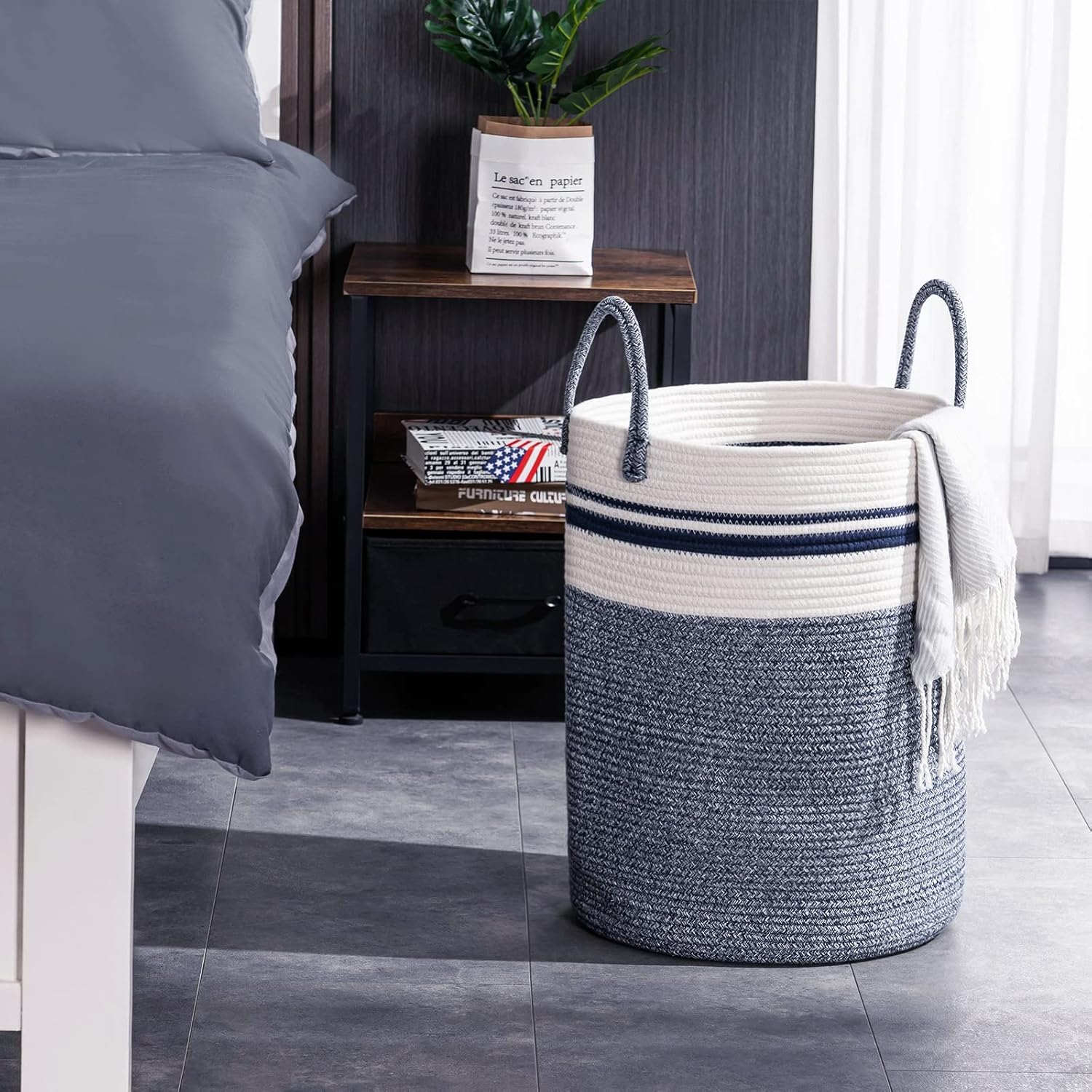 YOUDENOVA Laundry Hamper Basket, Woven 58L Tall Laundry Basket for Blanket Organizer- Nursery Hamper for Bedroom And Bathroom Storage