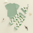thumbnail image 4 of Wxirdiow Baby Boys Clothing Sets Newborn Baby Boy Clothes Short Sleeve Print Romper Long Pants Hat 3Pcs Summer Outfit Green Size,12-18 Months, 4 of 5