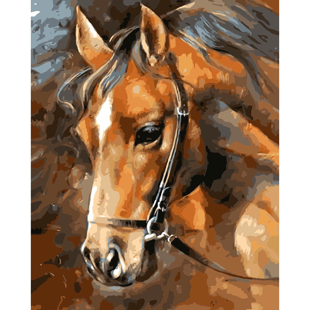 Digital Oil Painting By Numbers DIY Feeding Horse Hand Painted Canvas Craft Kit 