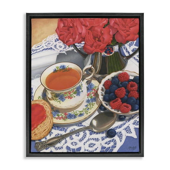Stupell Industries Berries & Tea Party Food & Beverage Painting Black Floater Framed Art Print Wall Art, 17 x 21