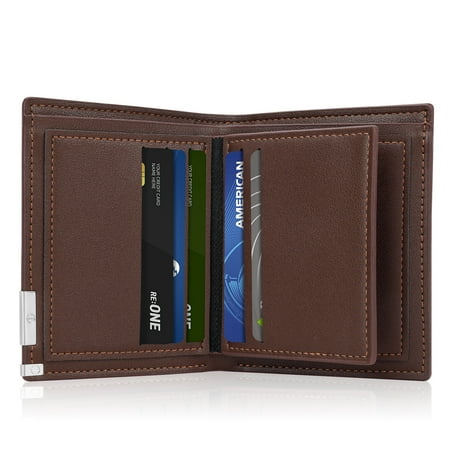 Cshidworld Men's Full Grain Leather Wallet – Men's Ultra-Slim RFID Blocking Card Holder – Men's Bifold Wallet – Compact and Durable – 7 Card Slots and 1 ID Window (Coffee)