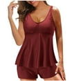 thumbnail image 2 of CALAFEBILA Tankini Swimsuits Womens Modest 2 Piece Pools Solid Summer Pleated Bathing Suits, 2 of 8