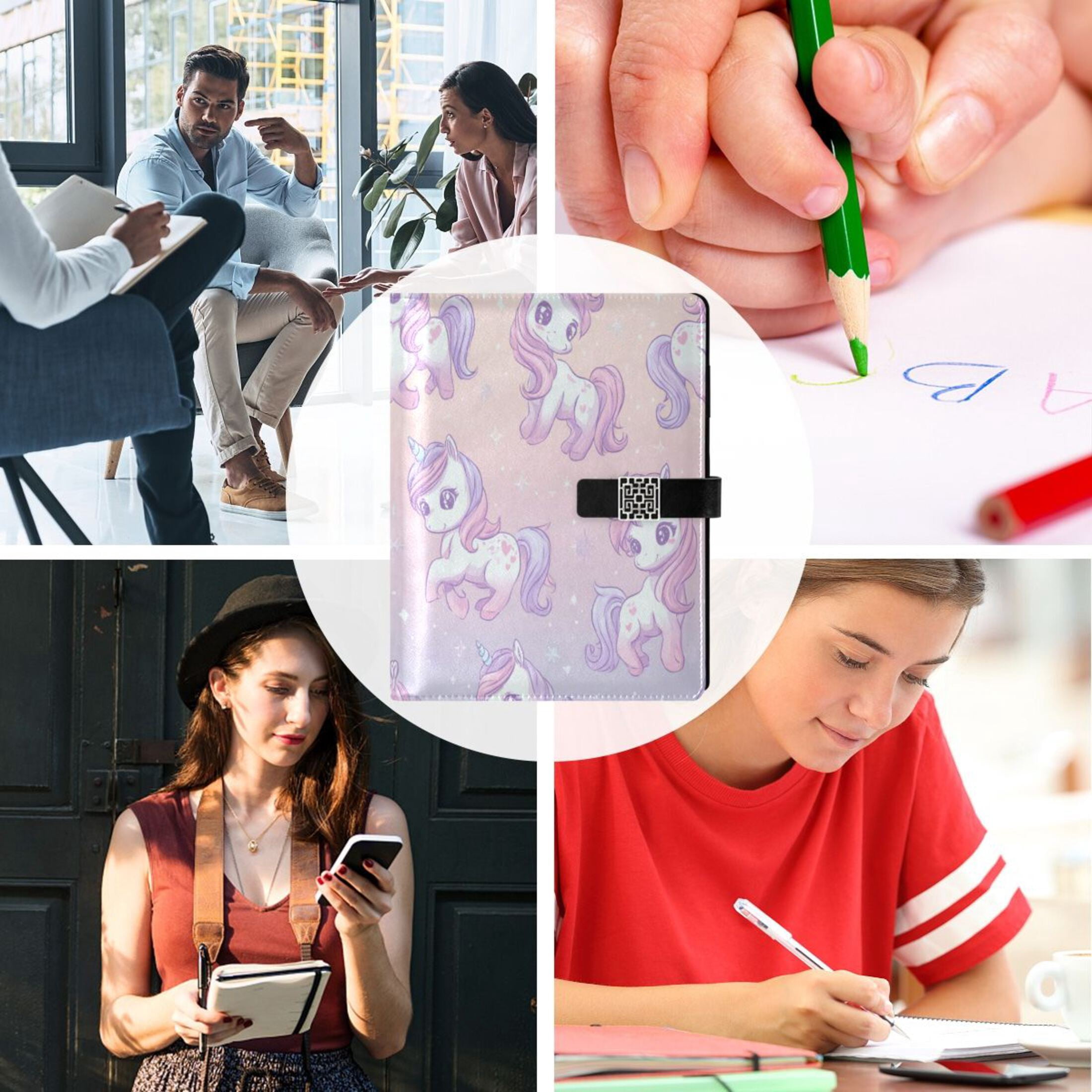 Leather Planner Leather Notebook Notebook Journal Binder Design Pen Pocket Design Convenient for Storage Pastel Unicorn Seamless