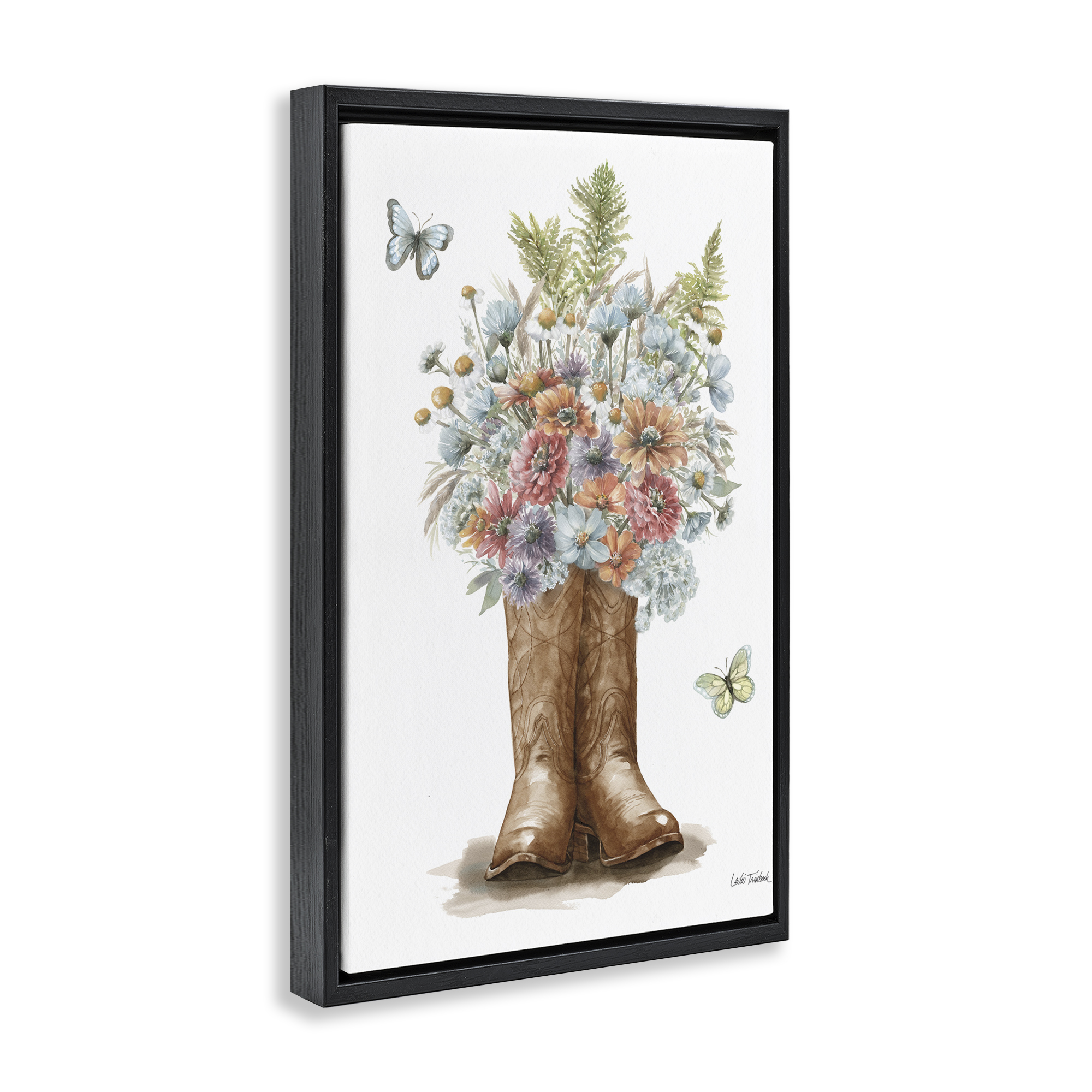 Stupell Industries Wildflower Western Bouquet Botanical & Floral Painting Black Floater Framed Canvas Art Print Wall Art, 17 x 25