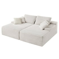 VEVOR 82.7-Inch Oversized Double Chaise Lounge, Corduroy Fabric Sectional Sofa, Cozy Deep Seat Loveseat Sofa with Soft Cushions and Throw Pillows for Living Room Bedroom, No Assembly Required, Beige