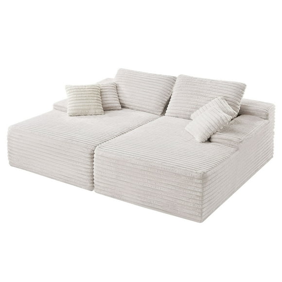 VEVOR Oversized Double Chaise Lounge 82.7 in Corduroy Sectional Loveseat Sofa Beige