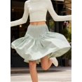 thumbnail image 3 of Green Pleated High-Waist A-Line Midi Skirt For Women, 3 of 7