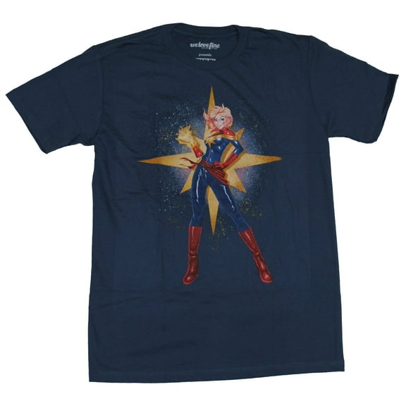 Captain Marvel Mens T-Shirt - Bishouji Style Hand on Hip Heroine Image (Medium)