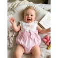 thumbnail image 4 of BemeyourBBs Infant Baby Girl First Birthday Outfit 1 Years Old Birthday Clothes Summer Bubble Romper Sleeveless Cake Embroidery Front Bow Bodysuit Playsuit One Piece Outfit, 4 of 9