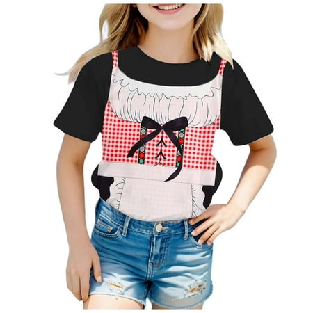 

KDFJPTH Girls Fashion Festival Printed Round Neck Short Sleeve Casual T Shirt (5) Toddler Tops
