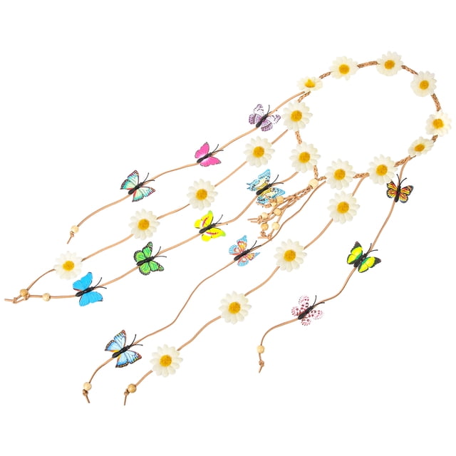 KAKOWELY Diadema con borlas de margaritas, diadema de flores, corona floral, tocado bohemio de flores de mariposa