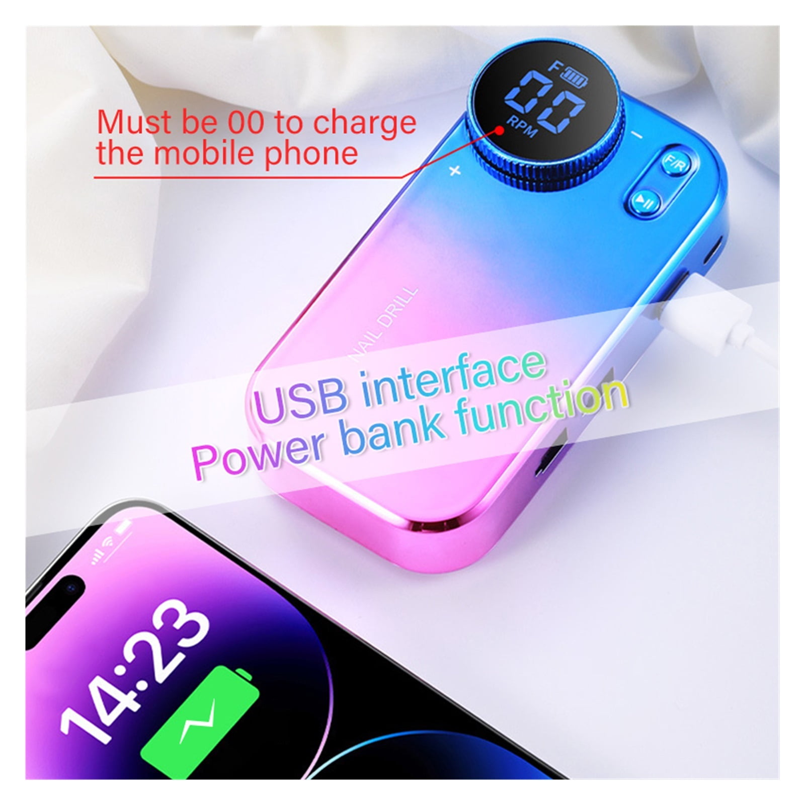 Electric Nail Drill Machine & Power Bank 2 In 1 Rechargeable 35000 RPM Electric Nail File, Portable Nail Drills For Acrylic Nails ,Low Noise