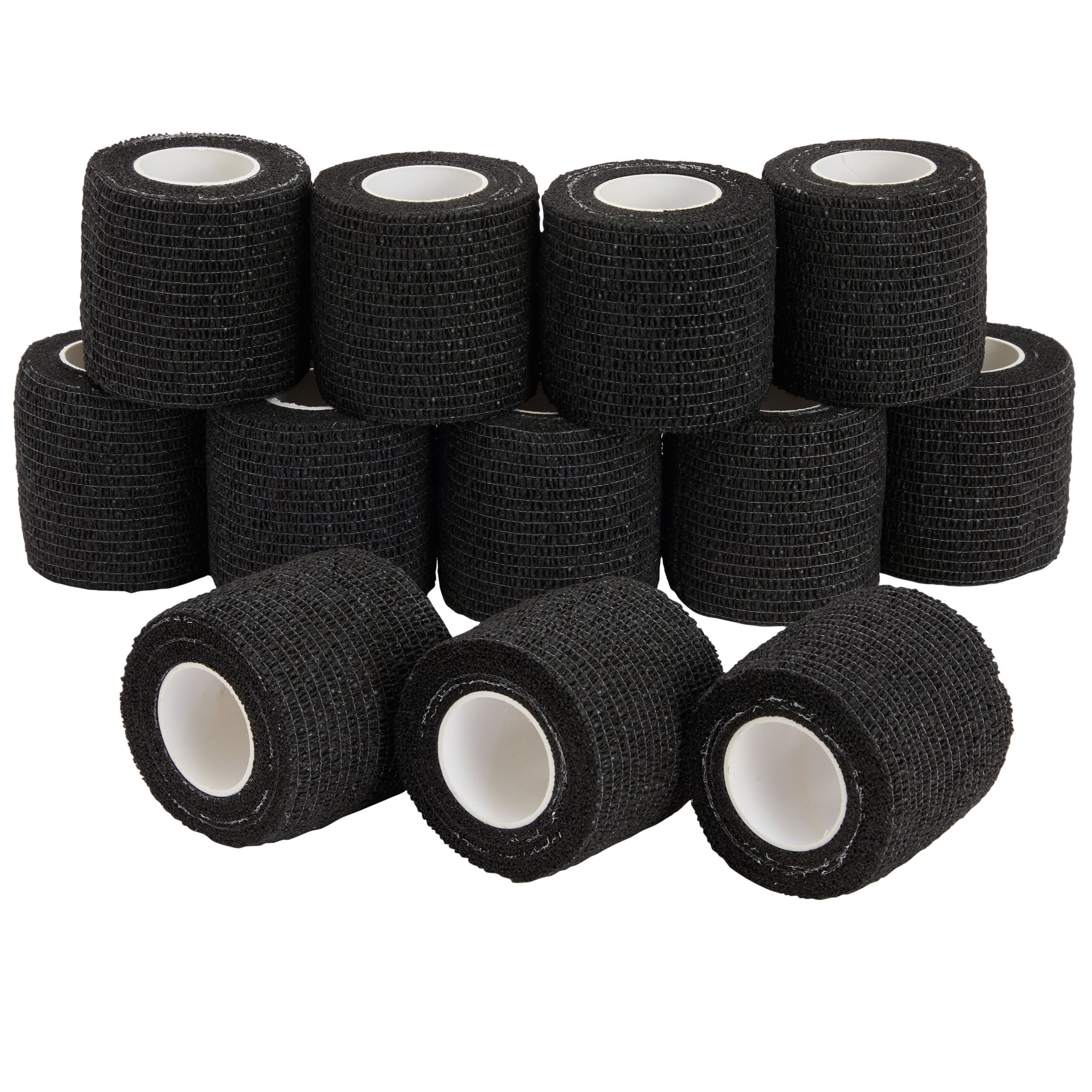 12-Rolls Self Adherent Bandage Wrap, Vet Tape - 2 In x 15 ft Breathable, Elastic Cohesive Wrap Tape for Wrist, Swelling, Sports, Tattoo (Black)
