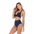 thumbnail image 4 of SWSMCLT Women's Halter Bathing Suit Beach Swimming Sexy Trendy Spandex Padded Bikini Swimsuit Mid Rise Summer Navy X-Large, 4 of 4