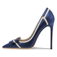thumbnail image 2 of FSJ Women High Heel Pumps Stripes Bowtie Pointed Toe Elegant Stiletto Slip On Dress Shoes Size 8.5 Blue, 2 of 5