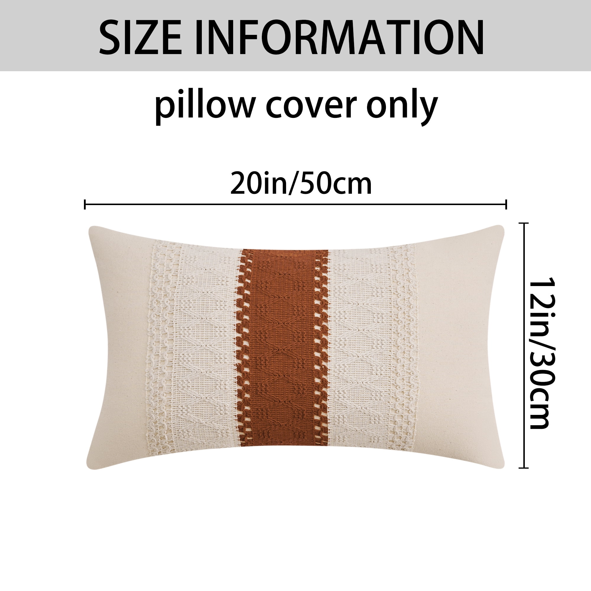 Unique Bargains 2Pcs Geometry Weave Throw Pillow Covers for Sofa Brown 12" x 20"