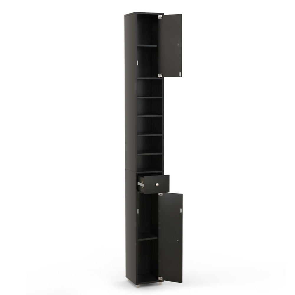 Finihen Bathroom Storage Cabinet, Bathroom Floor Cabinet, Freestanding Slim Bathroom Cabinet with Drawer and Adjustable Shelves, for Bathroom, Living Room, Bedroom, Kitchen, Black Finihen Bathroom Storage Cabinet, Bathroom Floor Cabinet, Freestanding Slim Bathroom Cabinet with Drawer and Adjustable Shelves, for Bathroom, Living Room, Bedroom, Kitchen, Black