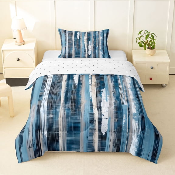 Homewish Blue Twin Comforter Sets,Abstract Geometric Bedding Set,Reversible,2pcs,1 Comforter and 1 Pillowcase