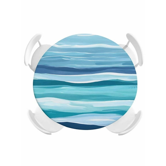 Round Tablecloth Cosatal Striped Elastic Edge Fitted Blue-Green Plastic Table Cover,Waterproof Oil Proof for Dinner,Outdoor, Picnic, 45"- 54" DIA Tables