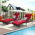 thumbnail image 2 of PAPROOS Outdoor Chaise Lounge Chair Set of 2, Rattan Patio Chaise Lounge Chair with Cushion and Arms, Modern 5-Positions Adjustable Outdoor Lounger Recliner for Poolside, Garden, Backyard, Red, 2 of 9