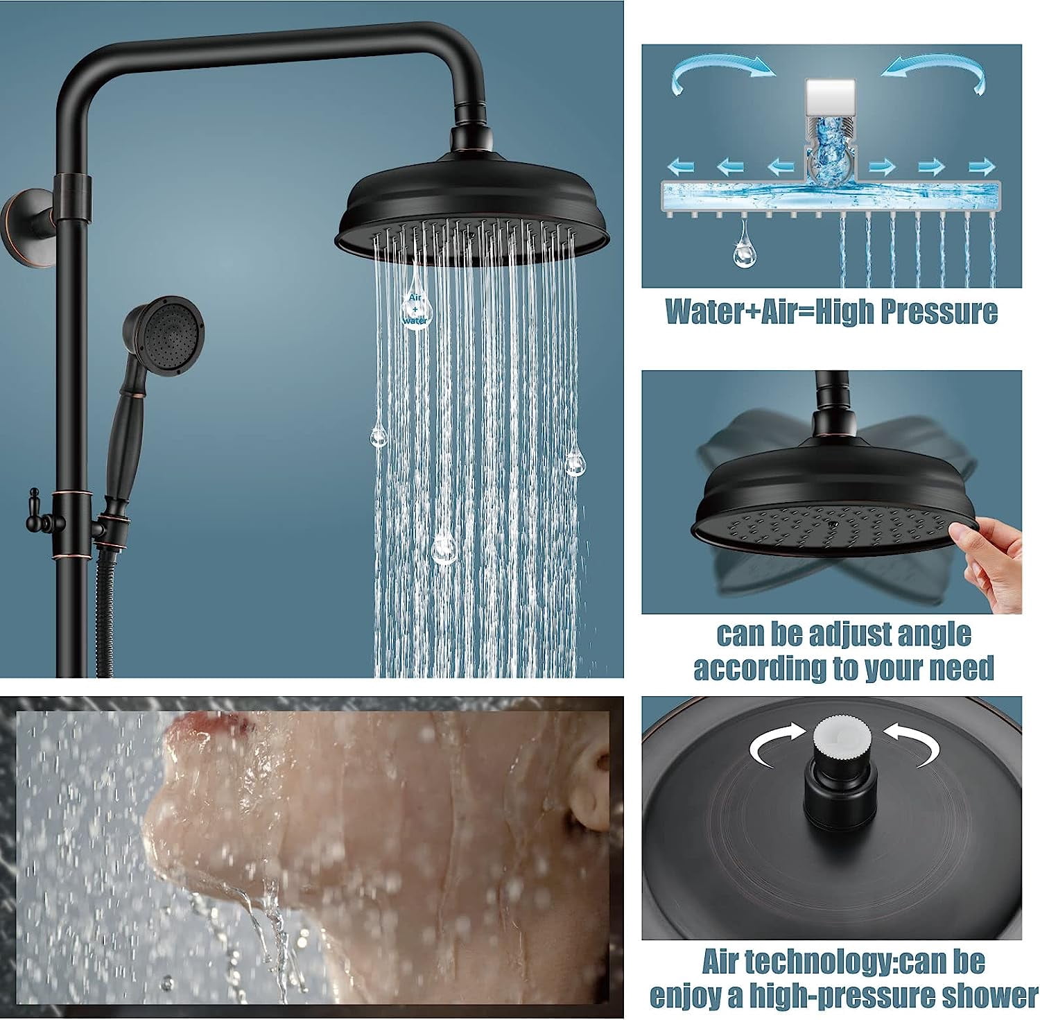 Shower Fixture Oil Rubbed Bronze Bathroom Shower Faucet Set Rainfall 8 Inch Shower Head Mixer Double Kn