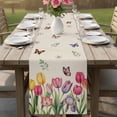 thumbnail image 4 of Tulips Spring Floral Table Runner - 120 Inch Long Pastoral Flowers Butterfly Rustic Cotton and Linen Blended Dress Scarves Farmhouse Table Runner for Kitchen Dining, Coffee Table, 13" x 120", 4 of 8