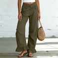 thumbnail image 5 of Admvng Linen Pants for Women Casual Wide Leg Ruffle Hem Elastic Waist Trousers, 5 of 5
