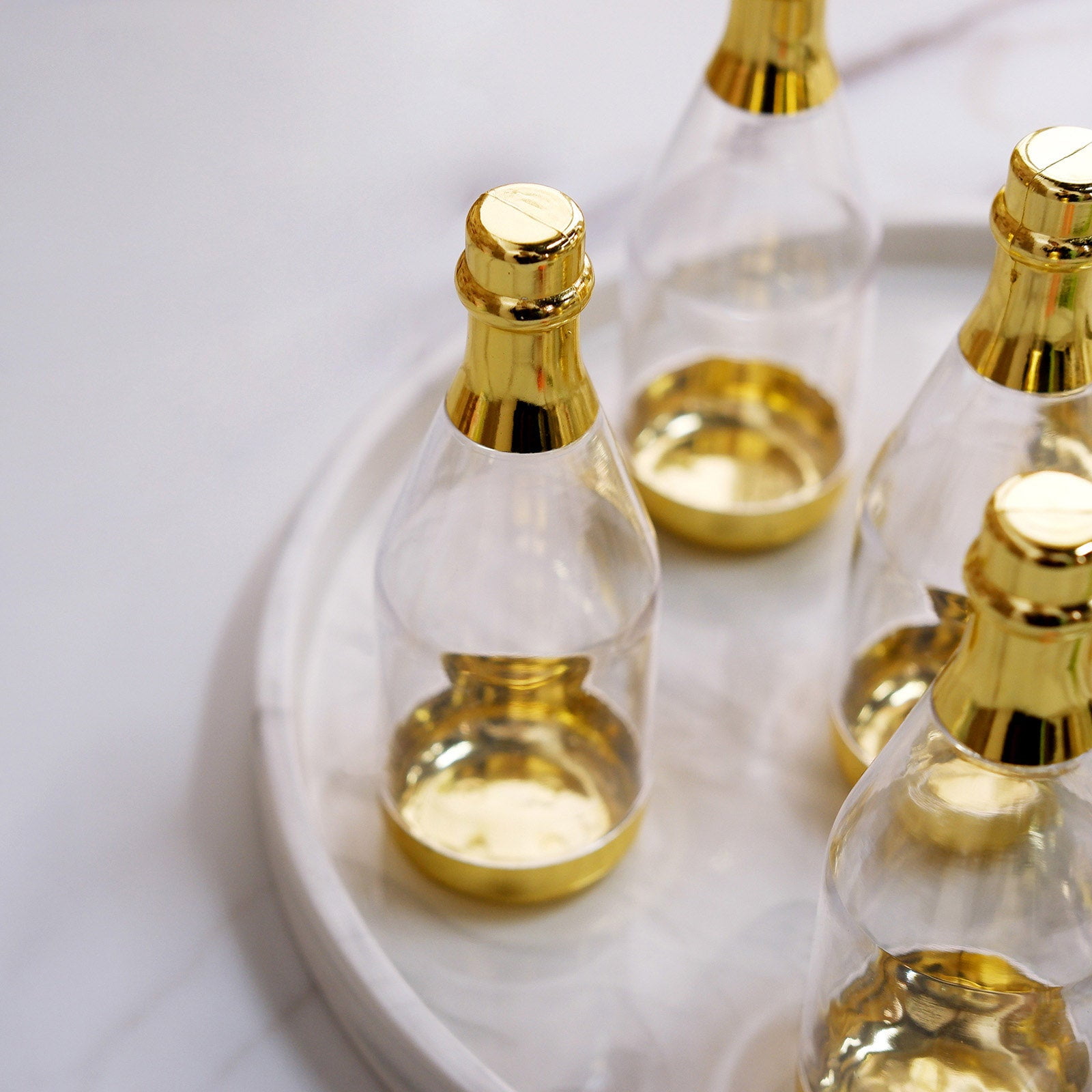 Small Clear Plastic Mini Champagne Bottle with Golden Top (Set of 3)