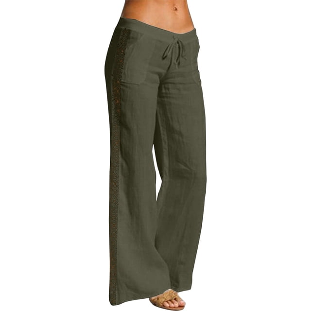Womens Casual Pants Summer Pant Trousers High Waisted with Side Lace Patchwork Drawstring Solid Color Straight Leg Long with Pockets Pants Lounge Pant 2025 Beach Vacation