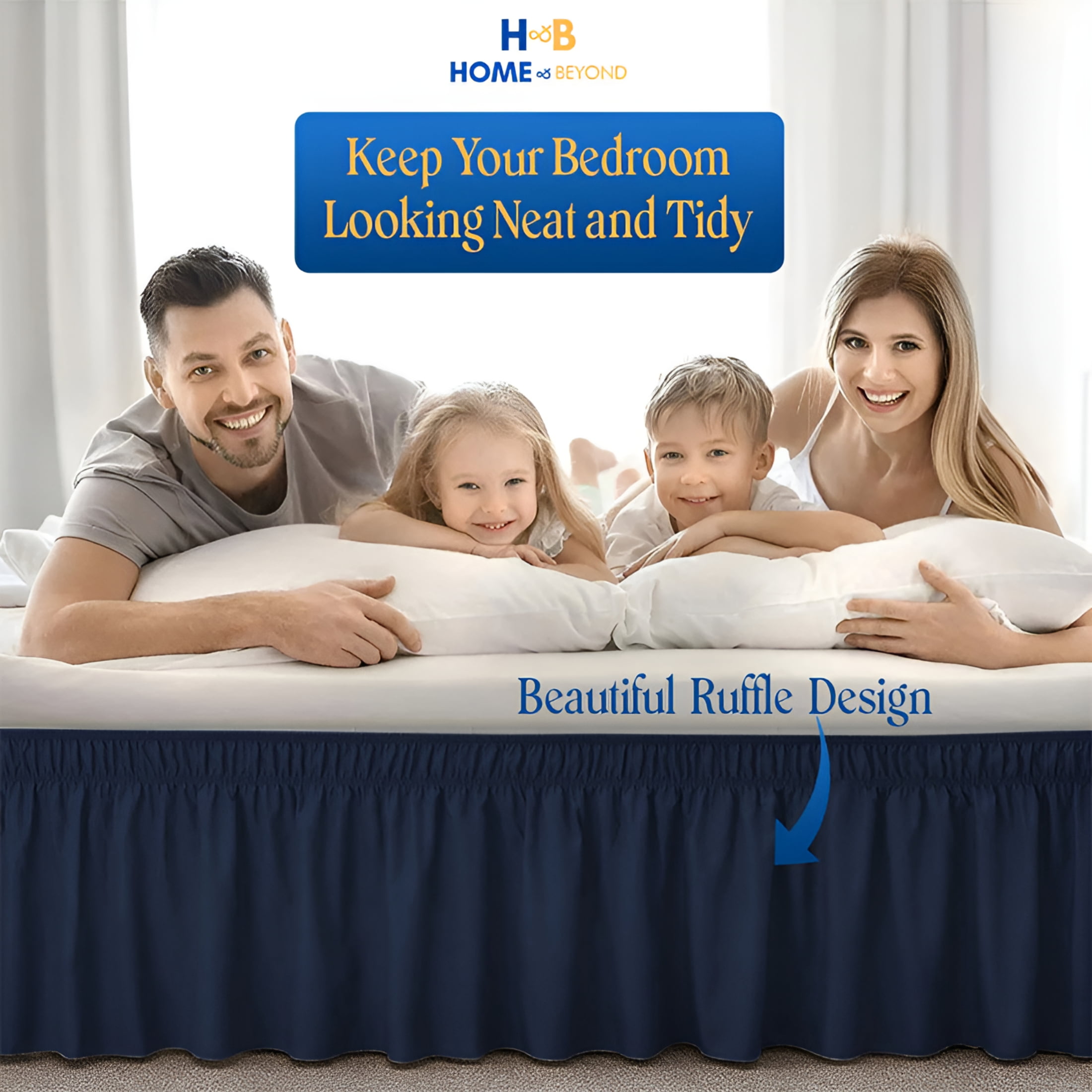 Arlajo Wrap Around Bed Skirt 14" Inch Drop Easy Care Microfiber Made Bedskirts (King-Navy Blue)