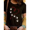 thumbnail image 1 of 100% Heart & Dog Paw Print T-shirt, Cute Crew Neck Short Sleeve Top For Spring, Summer & Fall, Women'S Fashion Clothing, 1 of 6