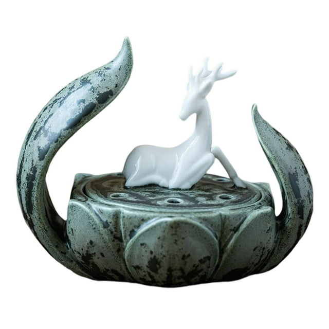 Soporte de quemador de cerámica creativo Deer Lotus Budista Decoración para el hogar para oscuro Zulema Quemador de incienso