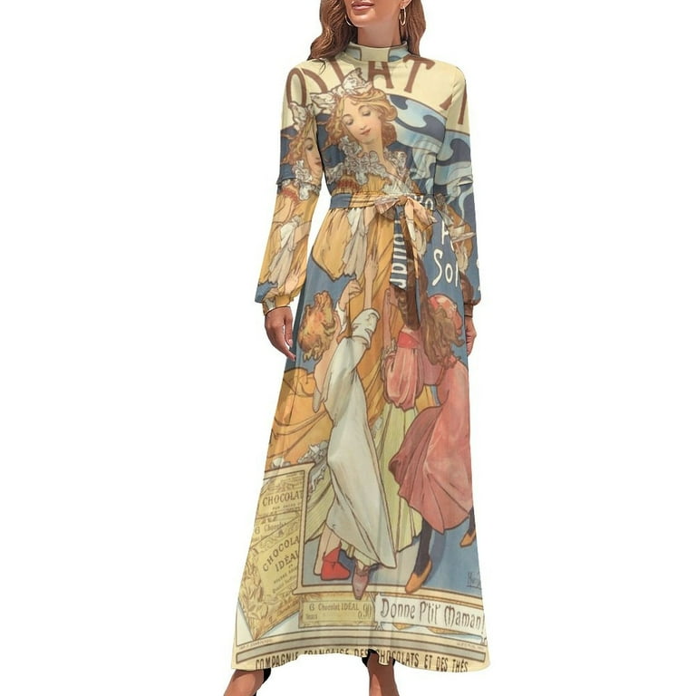 Chocolat Ideal by Alphonse Mucha. HIGH DEFINITION Long Dress dress for women  2024 Female dress - Walmart.com