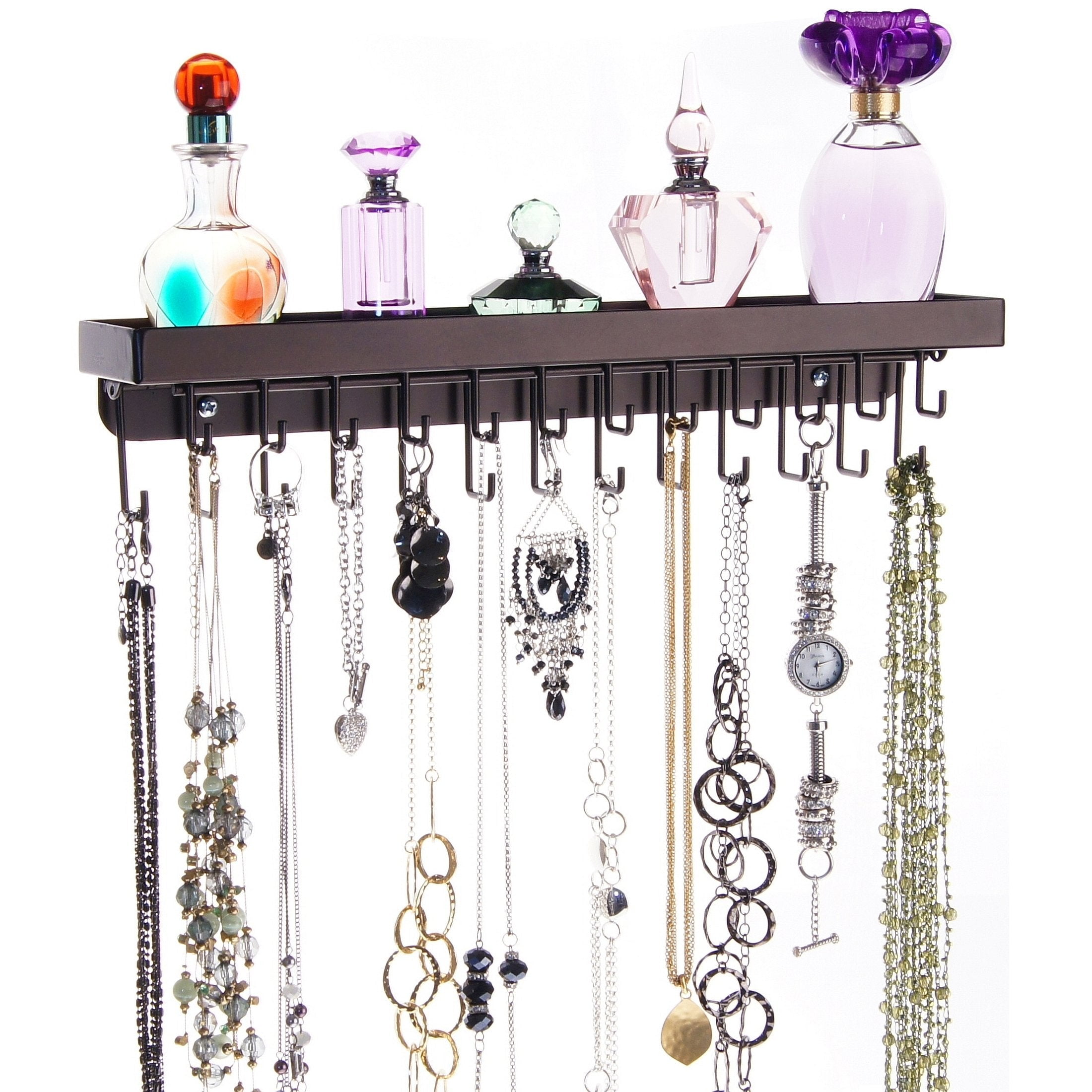 Wall Mount Necklace Holder Organizer Hanging Jewelry Storage Rack ...