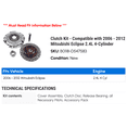 thumbnail image 2 of Clutch Kit - Compatible with 2006 - 2012 Mitsubishi Eclipse 2.4L 4-Cylinder 2007 2008 2009 2010 2011, 2 of 2