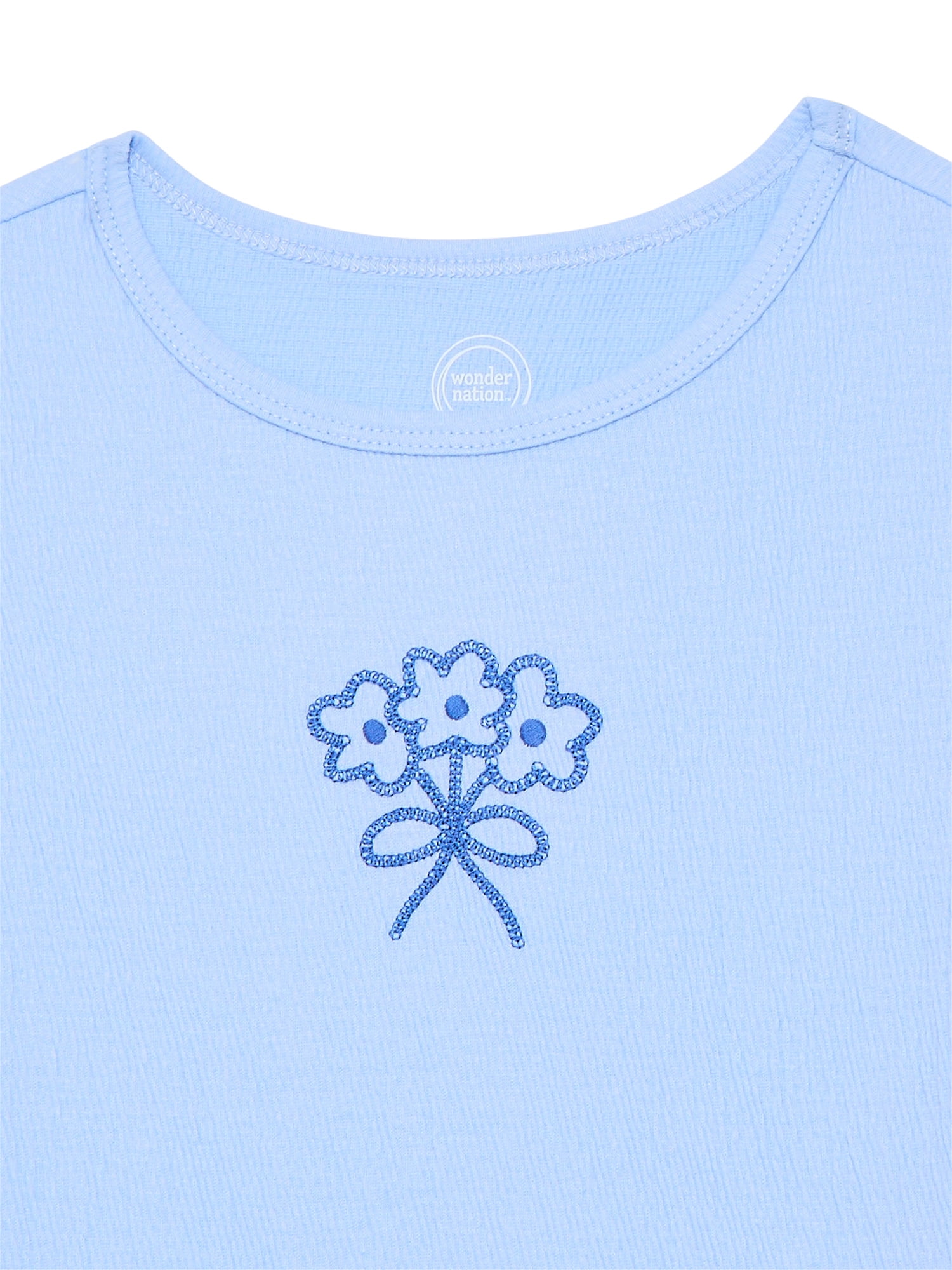 Wonder Nation Girls Crinkle Jersey Tee with Short Sleeves, Sizes 4-10