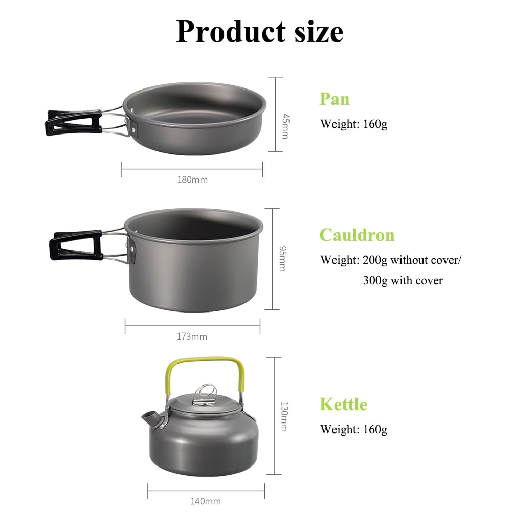 2-3 Person Pot Teapot Combination Set Non-stick Lightweight Pan Cauldron Portable Outdoor Cookware For Hiking