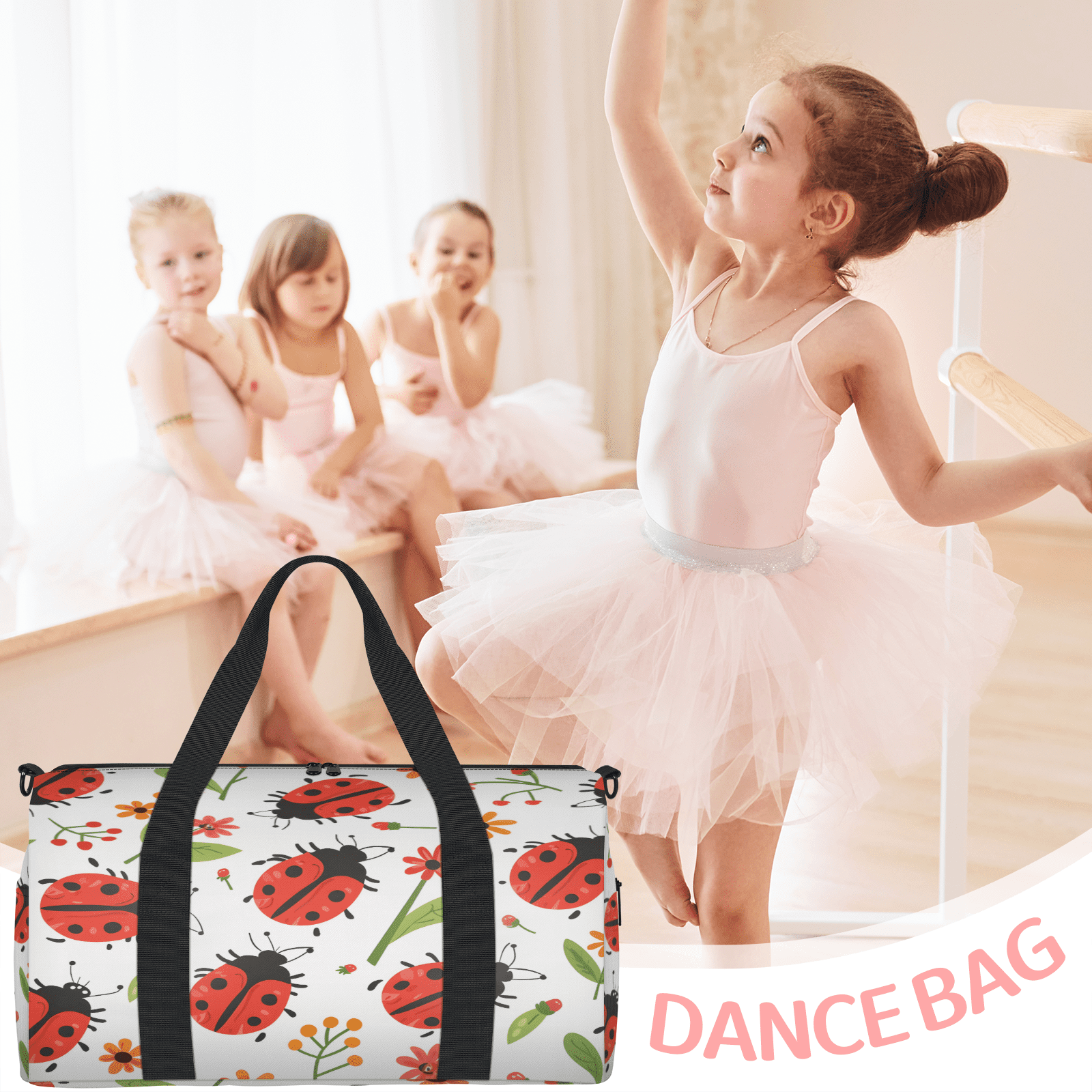 Herdesigns Ladybugs Travel Duffle Bag Sports Yoga Weekender Overnight Carry on Workout Bags Lightweight Waterproof Gym Tote Bag for Women