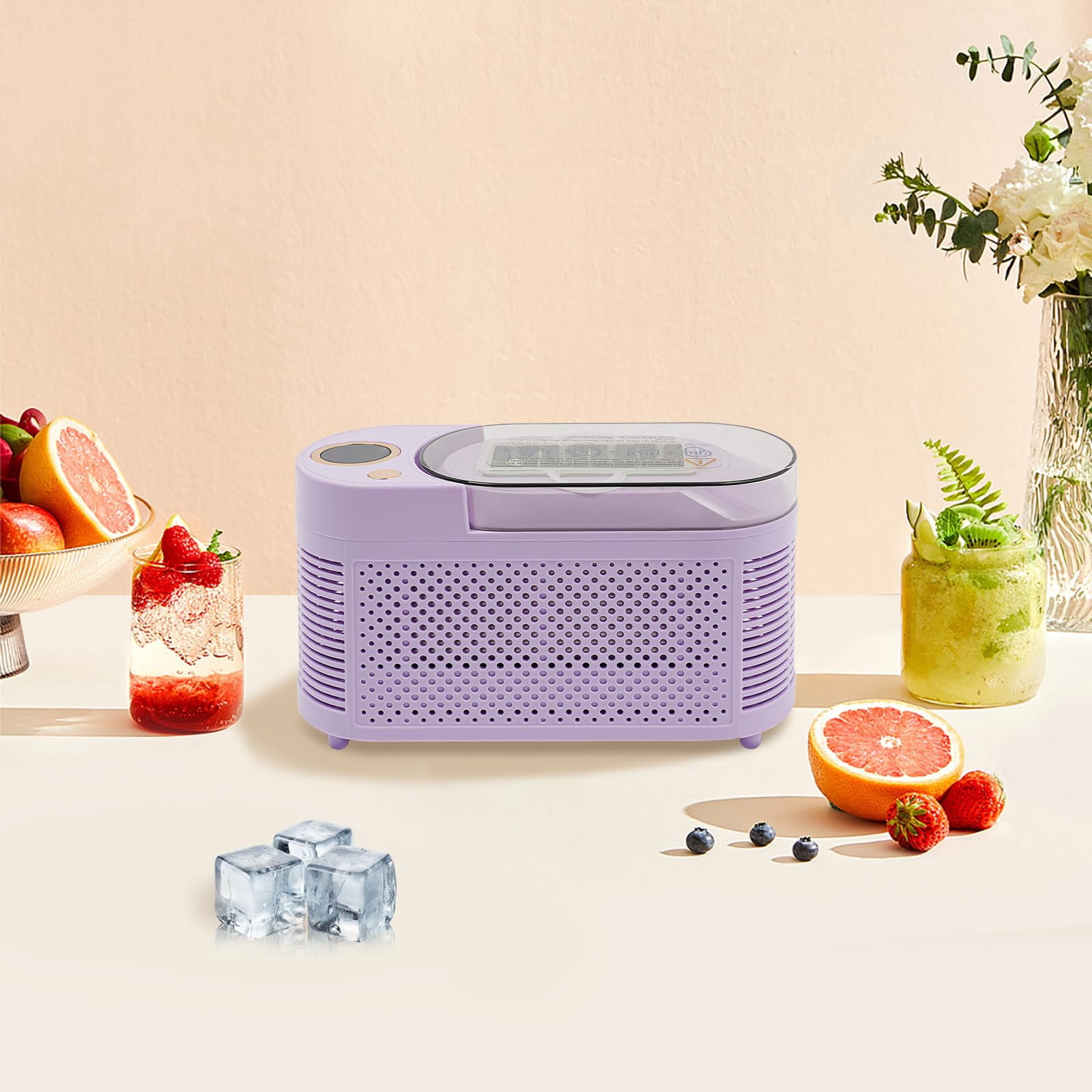 HOHOBLA 12V Portable Mini Ice Maker, Dual Power Tiny Ice Maker for Countertop, Small Ice Maker Mini for RV Camping, Quiet Travel Ice Maker, Portable Mini Ice Maker Machine (Purple)