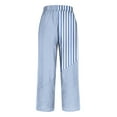 thumbnail image 6 of Lenpel Wide Leg Pants for Women Cotton Elastic High Waisted Striped Lounge Pants Casual Loose Trousers with Pockets, 6 of 6