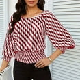 thumbnail image 6 of 3/4 Length Sleeve Womens Tops Work Blouses Dressy Casual Elastic Waist Babydoll Blouses with Smocked Cuffs, 6 of 9